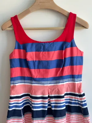 Tiana B Striped Fit & Flare Dress Size 10 Pink Blue Sleeveless Pocket Sundress thumbnail 3