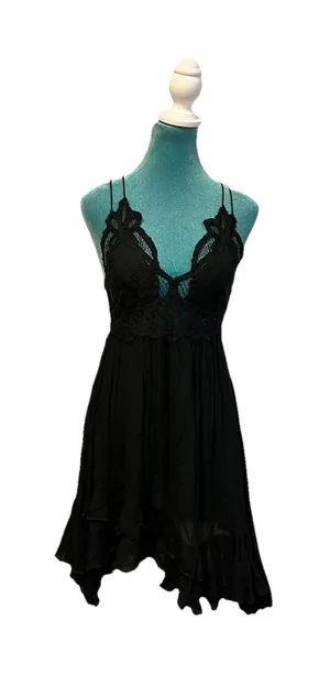 FREE PEOPLE FP One Adella Slip Lace Dress Black Medium Mini Boho Feminine thumbnail 1