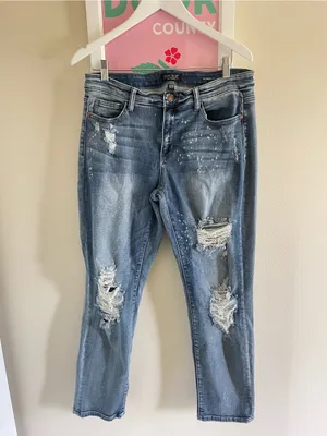 Judy Blue Bleach Splatter Destroyed Boyfriend Jeans JB82169LT Size 13/31 thumbnail 3