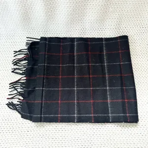 Burberry Vintage Blue Red White Nova Check Plaid Grid Cashmere Long Fringe Scarf thumbnail 6