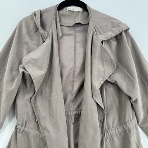 Becool Hooded Utility Jacket Womens Large Taupe Draped Open Front Drawstring thumbnail 3