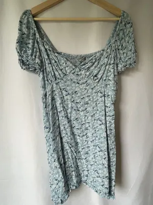 Sky‎ and Sparrow rayon blue and white floral dress drawstring cottagecore ruched thumbnail 1