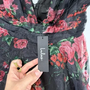 Lulus Black Floral Tiered Ruffle‎ Maxi Dress Sleeveless V-Neck Small NWT thumbnail 8