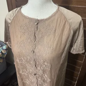 VTG Vanity Fair Brown Lace Nylon Babydoll nightie shirt sz M top 60s Chiffon thumbnail 3