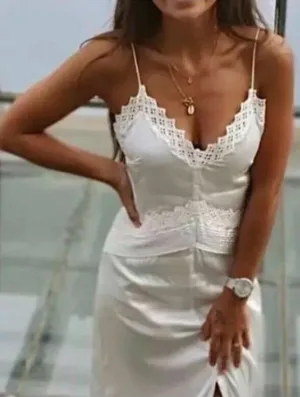 Zara White Satin Lace-Trim Slip Dress thumbnail 1