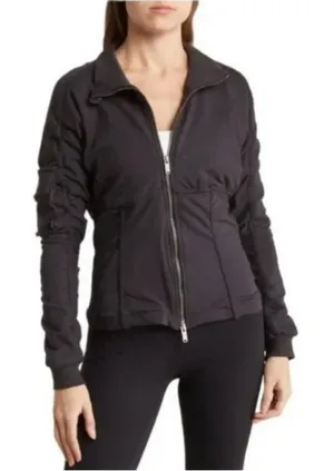 NEW Free People Movement Foundation Ruched Seam Jacket in Black Bomber Jacket thumbnail 1