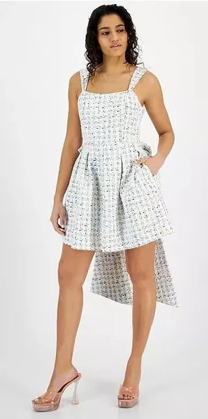 Avec Les Filles Women's Bow-Back Tweed Mini Dress New Size 10 Homecoming thumbnail 1