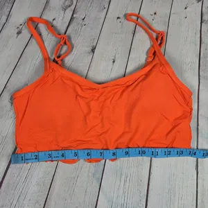 Aerie Orange Textured Lettuce‎ Hem Scoop Bikini Swim Top Crop Bra L thumbnail 9