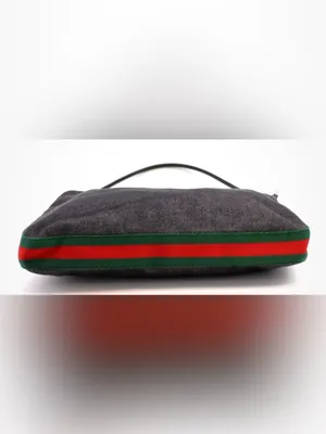 Gucci Vintage Y2K Black Denim Web Stripe Shoulder Hobo Bag Zip Top Silver Hardwa thumbnail 7