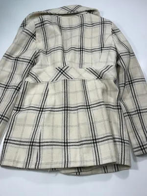 Calvin Klein Wool Blend Cream Plaid Double-Breasted Pea Coat Size Medium thumbnail 9