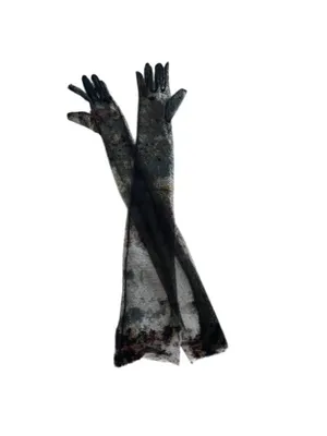 BLACK Mesh Long Opera Ruched Over The Elbow Showgirl Gloves NEW thumbnail 5