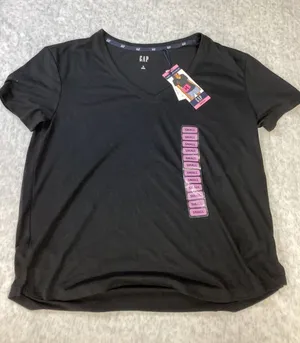 GAP Women True Black‎ Short Sleeve Slub Tee V-Neck T-Shirt Small QLT7142S NEW.. thumbnail 1
