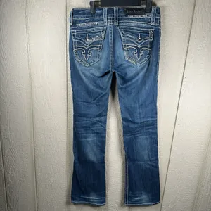 Rock Revival Jen Boot Cut Jeans Womens 31 Stretch Denim Blue Studded Flap Pocket thumbnail 7