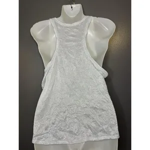 Free People Tank Top Womens Small Silver Lurex Scoop Neck Racerback Cropped thumbnail 5