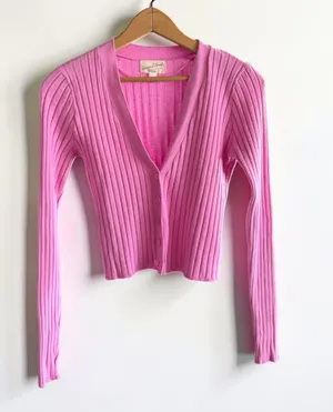 Universal Threads Pink Ribbed Cardigan Sweater‎ Size Small Cropped Button Front thumbnail 1