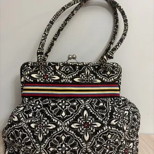 Vera Bradley Barcelona Lock Satchel Black and White Patterned Tote Bag thumbnail 2