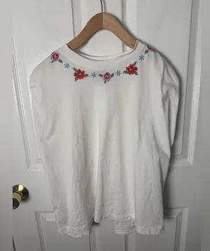 Farm Rio Off-White Cross Stitch Flowers Organic Cotton T-Shirt L thumbnail 2