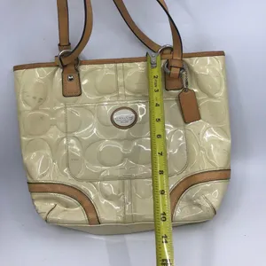 COACH Medium Cream Brown Patent Leather Handbag thumbnail 4