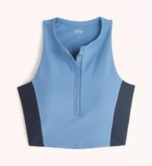YPB Abercrombie & Fitch Blue Henley‎ Active Crop Top Tank Small thumbnail 1