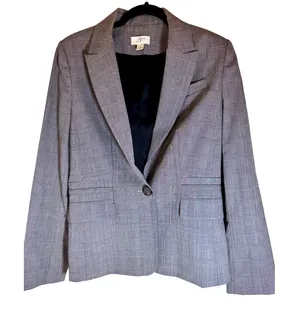 LOFT Glen Plaid One-Button Blazer‎ Gray Workwear Jacket Size 8 thumbnail 1