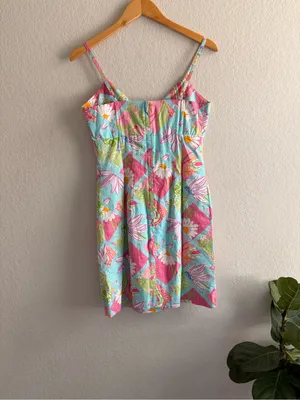 VTG Lilly Pulitzer Sleeveless Lined Multicolored Floral Check V Neck Dress Sz 6 thumbnail 3