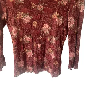 Surrealist Juniors Size Small Y2k Red Floral Lace‎ Fairy Romantic Whimsical Top thumbnail 3