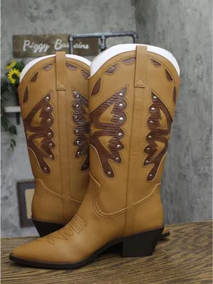 NWT Madden Girl Faux Leather Stud Pointed Toe Western Boots Natural Brown 8M thumbnail 15