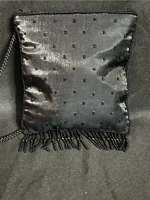 La Regale Black Beaded Fringe Crossbody Bag Cocktail Purse NWT thumbnail 5