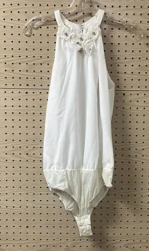 Belle Badgley Mischka white Racerback Bodysuit open back bridal wedding thumbnail 1