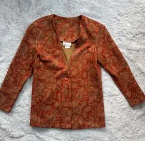 Vintage Fire Islander Jacquard Blazer Jacket Burnt Orange Medium thumbnail 1