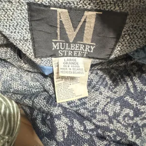 Mulberry Street Blue Damask Jacquard Sherpa Collar Knit Jacket Large thumbnail 8