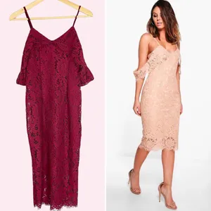 Boohoo Jess Lace Open Shoulder Dress Midi Berry NWT New Cocktail Straps‎ Bodycon thumbnail 2
