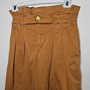 Free People high scrunch pleated waist wide leg cropped tan ginger pants sz 29 thumbnail 5