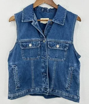 Vintage Eddie Bauer 100% Cotton Denim‎ Vest Button Front Layering 90s Country thumbnail 1