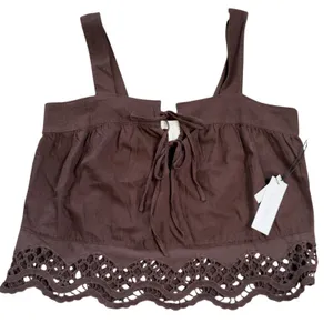 Rachel Zoe Women's Brown Cropped Eyelet Boho Hippie‎ Peasant Tank Top Size Large thumbnail 1