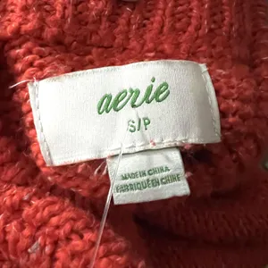 Aerie Sweater Wome's Small Coral White Striped Mock Neck Chunky Knit Pullover thumbnail 6
