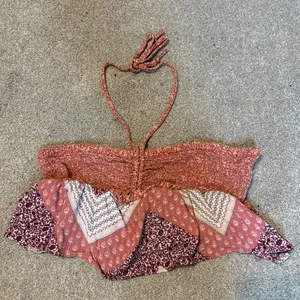American Eagle Boho Patchwork Print Smocked Halter Crop Top thumbnail 1