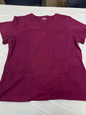 Cherokee Wine Colored Short Sleeve Mock Wrap Princess Seam Scrub Top Size XL thumbnail 1