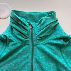 Lululemon 1/2 Zip Pullover Womens 12 Teal Heathered Thumbhole Activewear Top‎ thumbnail 5