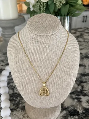 Gold Tone Filigree Letter A Initial Pendant Necklace Delicate Chain thumbnail 3