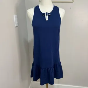 Kate Spade Navy Blue Sleeveless Bow‎ Keyhole Ruffle Hem Shift Dress Small thumbnail 2