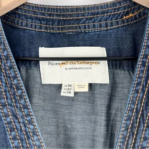 Pilcro by Anthropologie Blue Chambray Denim Tie‎ Waist Wrap Bodice V-Neck Romper thumbnail 4