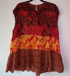 Free People Size S Boho Blouse Red Tiered Sleeveless Dark Cottage Beach Fairy thumbnail 1