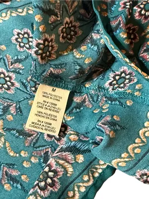 Altar'd State Teal Floral Boho Bell Sleeve Babydoll Peasant Top Medium thumbnail 3