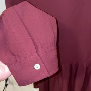 LOFT Burgundy Ruffle Peplum Hem Long-Sleeve Blouse Size Medium thumbnail 11