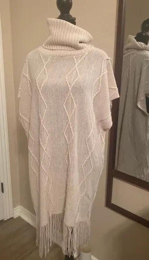 Time And Tru Beige fall cable knit poncho vest thumbnail 1