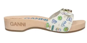 Dr Scholl's x Ganni Slide White Printed Sandals Size 9 Retro thumbnail 1