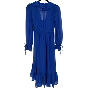 NWT Anthropologie Long Sleeve Ruffled Asymmetric Midi Dress Blue‎ Sz XS Feminine thumbnail 6