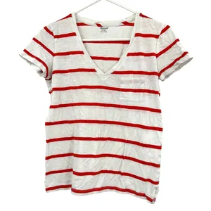 Madewell size XXS red white striped short sleeve t-shirt‎ v neck top shirt tee thumbnail 1