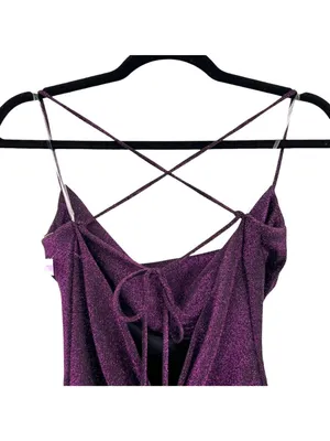 Lush Purple Metallic Bodycon Dress Size XS NWT Cowl Neck Strappy Y2K Night Luxe thumbnail 3
